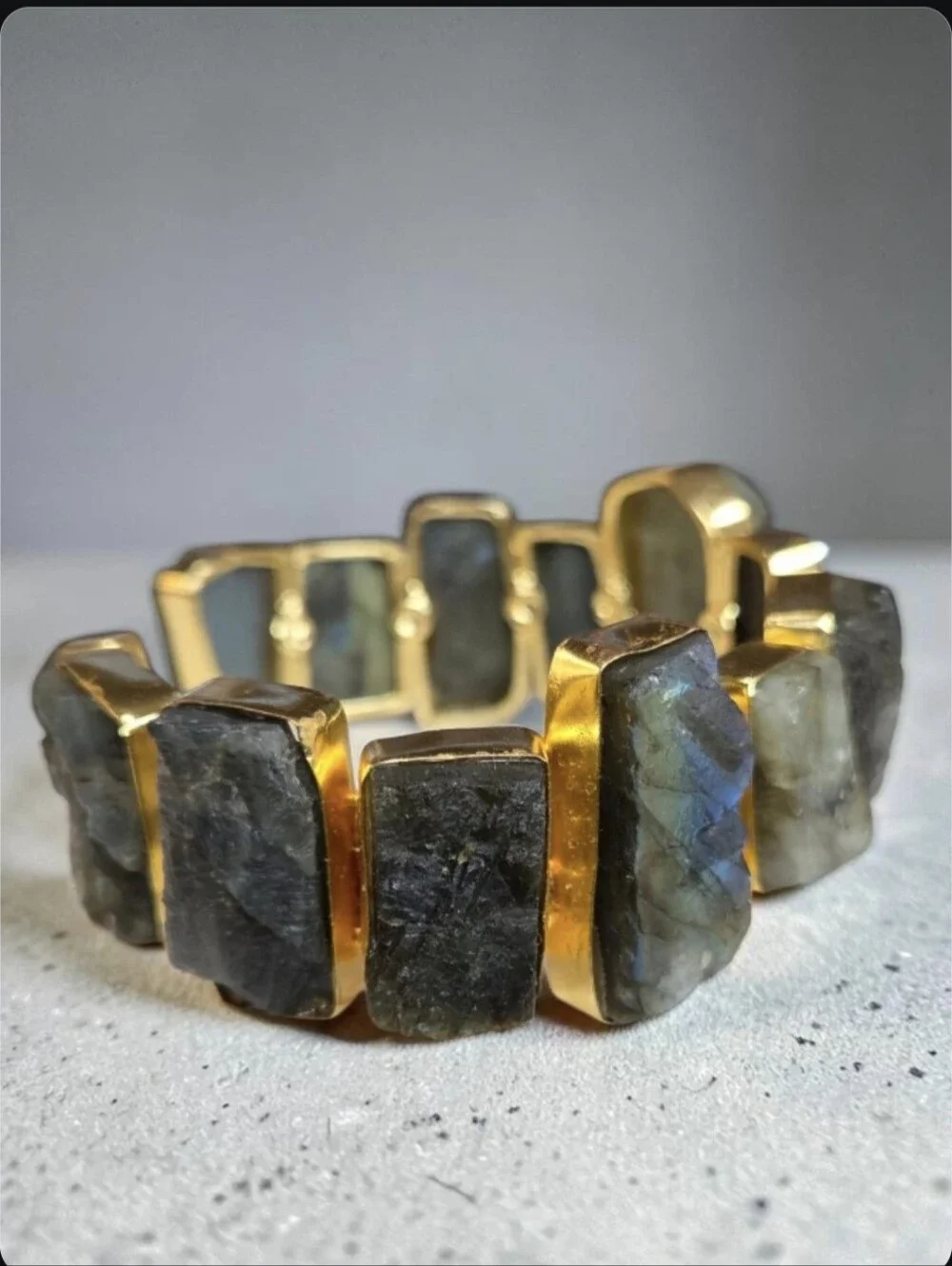 24k Gold Plated Genuine Raw Flash Labradorite Natural Stone Crystal Bracelet